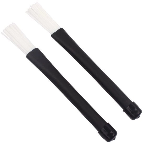 Batteria Jazz Brush - Astucci Telescopici - 32 cm - Manici in Gomma - Setole in Nylon - Adatto per Batteristi - Nero/Bianco