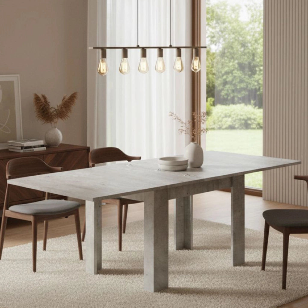 Tavolo da pranzo con apertura a Airin, Made in Italy, Consolle ausiliare da cucina, Tavoloallungabile, cm 90x90h75, Cemento