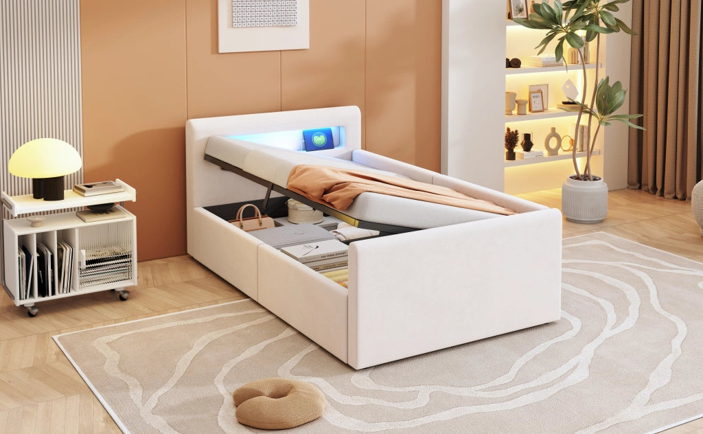 letto imbottito velluto beige 90 x 200 cm