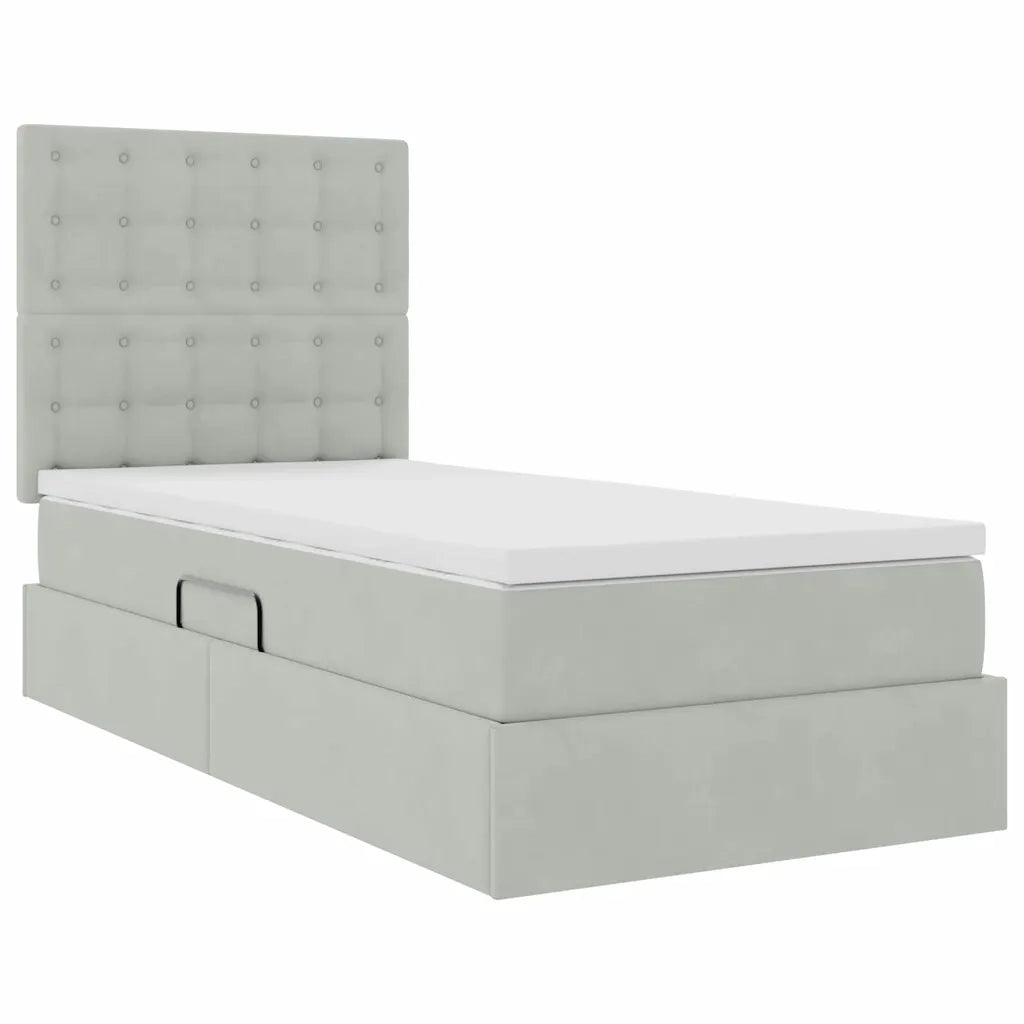 Letto con contenitore e materasso Grigio chiaro 100 x 200 cm