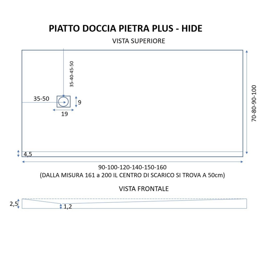 Piatto doccia in marmoresina grigio scuro effetto pietra cemento passion, misura 70x200