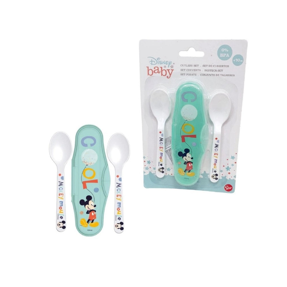 Trade Shop - 2 Cucchiai Per Bambini Prima Pappa Topolino Con Astuccio Mickey Mouse -
