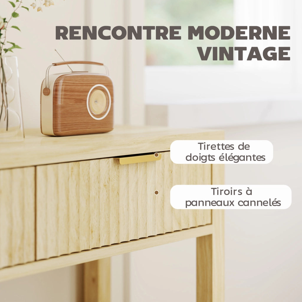 Console con 2 cassetti e ripiano ¨C zephmum ¨C legno naturale 90 cm