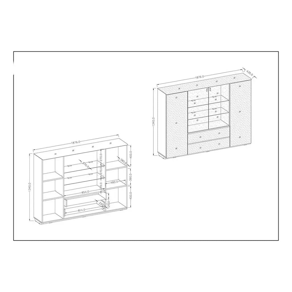 Credenza alta TONGA 187.6x134x43.5 cm con 4 porte, 2 cassetti e LED, colore wengé