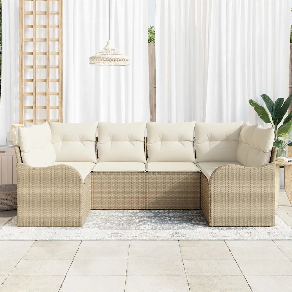 Set Divano da Giardino 6 pcs Beige e bianco Poly Rattan
