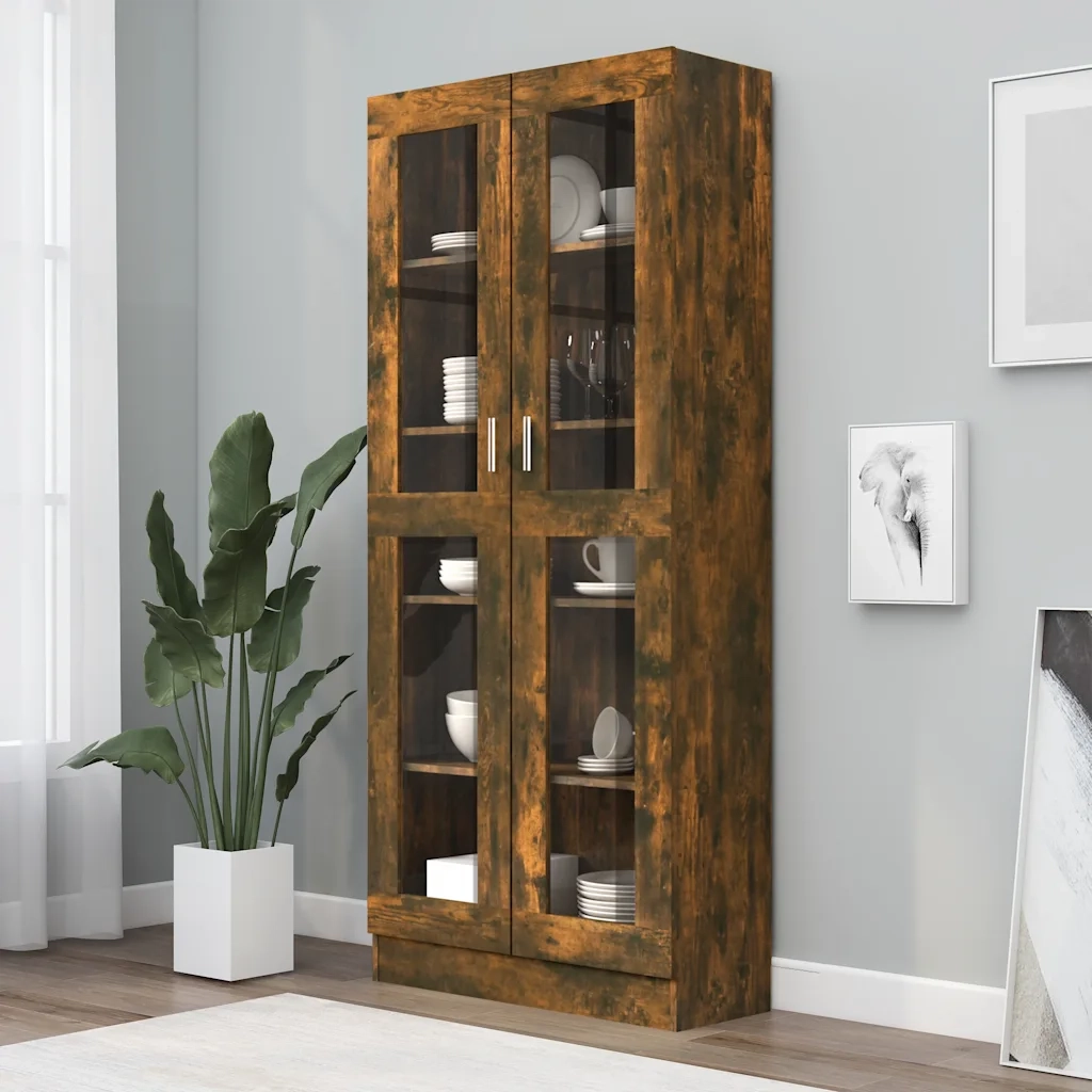 Mobile Vetrina Rovere Fumo 82,5x30,5x185 cm Legno Multistrato