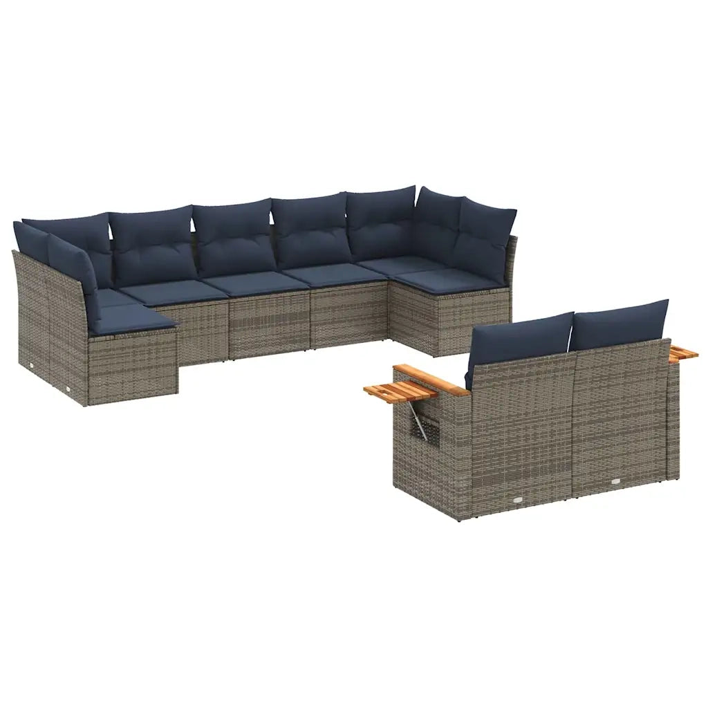 Set Divani da Giardino 9 pz con Cuscini Grigio in Polyrattan 3227132