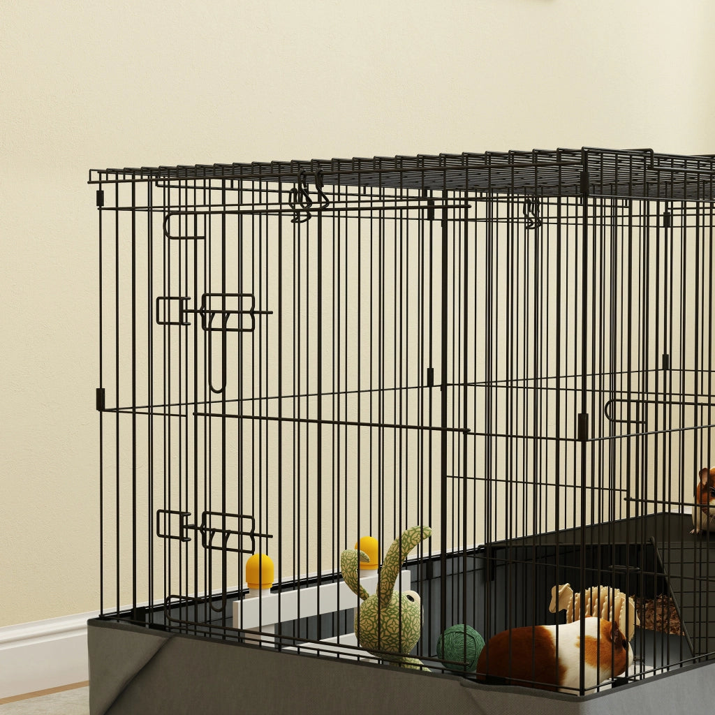 Gabbia per Piccoli Animali 2 in 1 ¨C Xylo ¨C Coperchio Rimovibile, Sezioni Separate, 121x61x61 cm, Nero