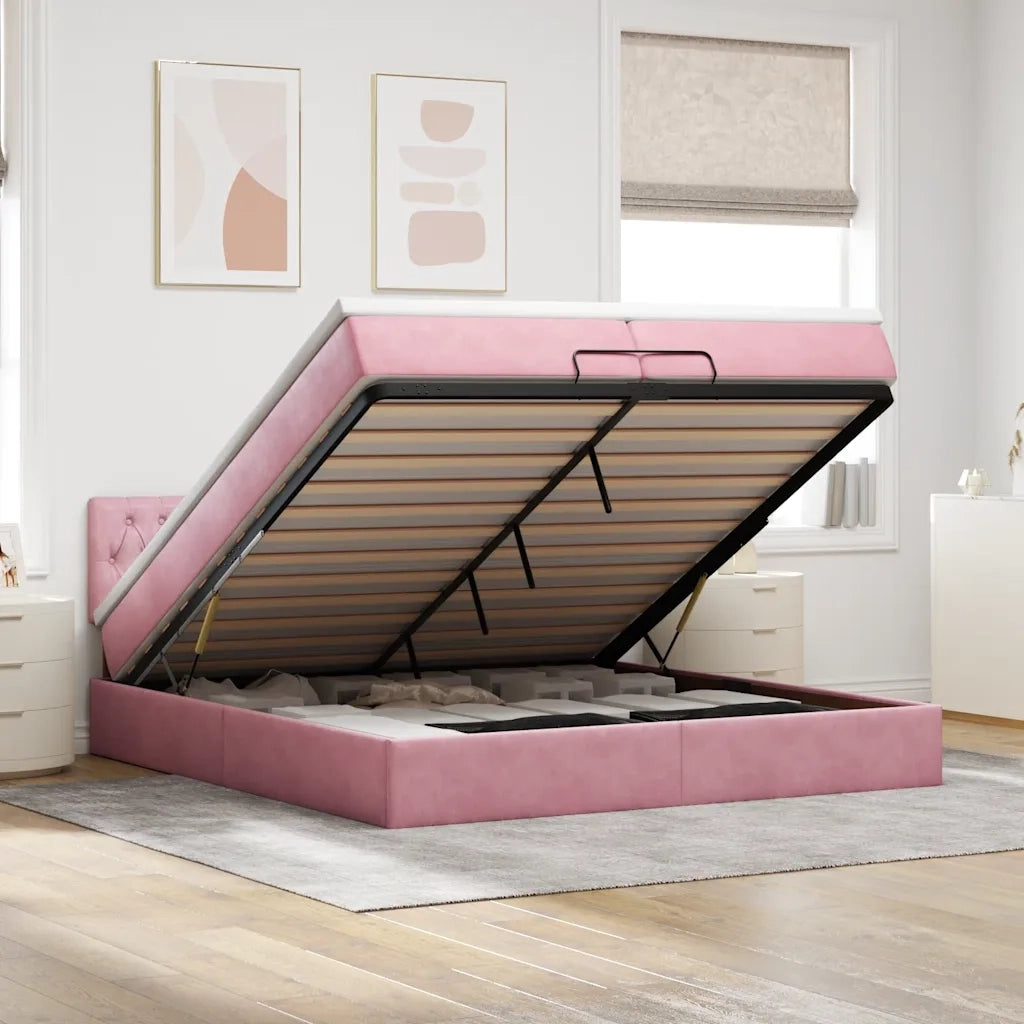 Struttura Letto Pouf con Materassi Rosa 200x200 cm Velluto 3312721