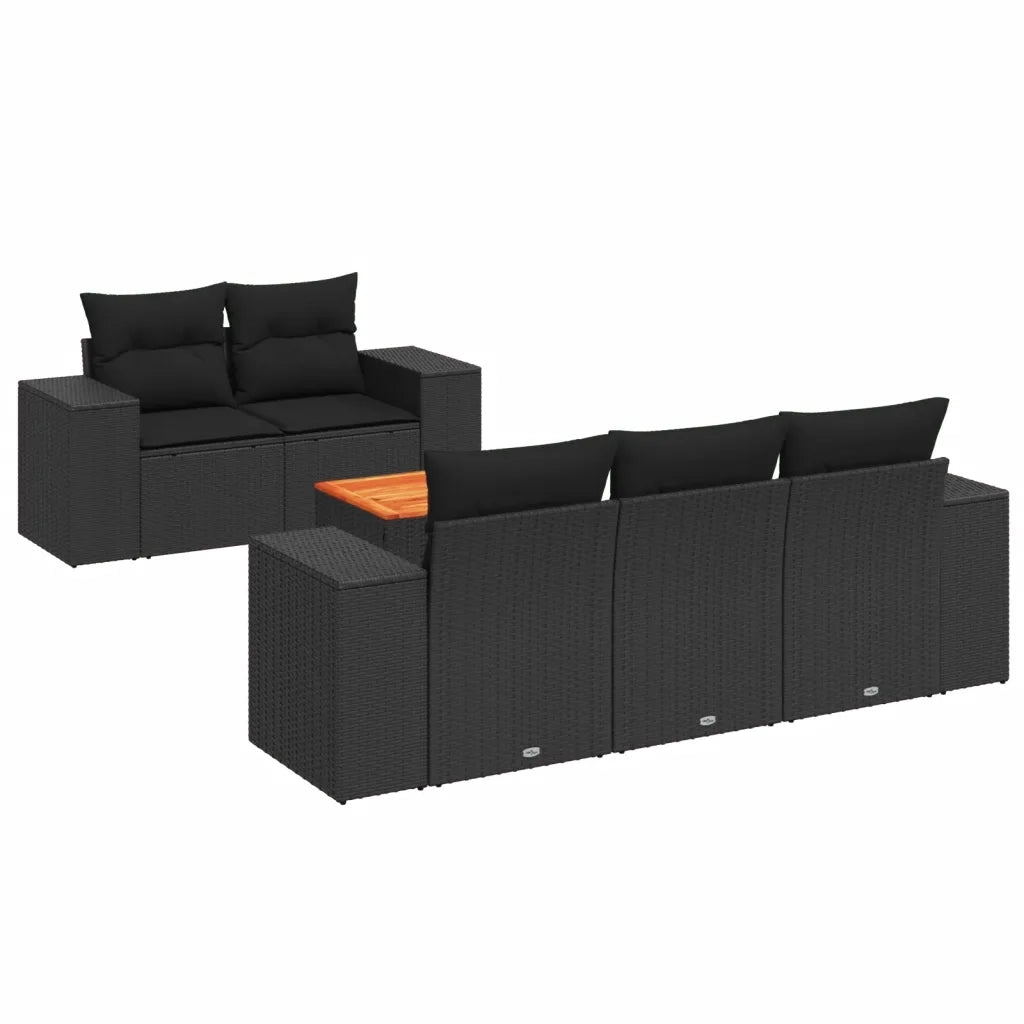 Set Divano da Giardino 6 pz con Cuscini Nero in Polyrattan