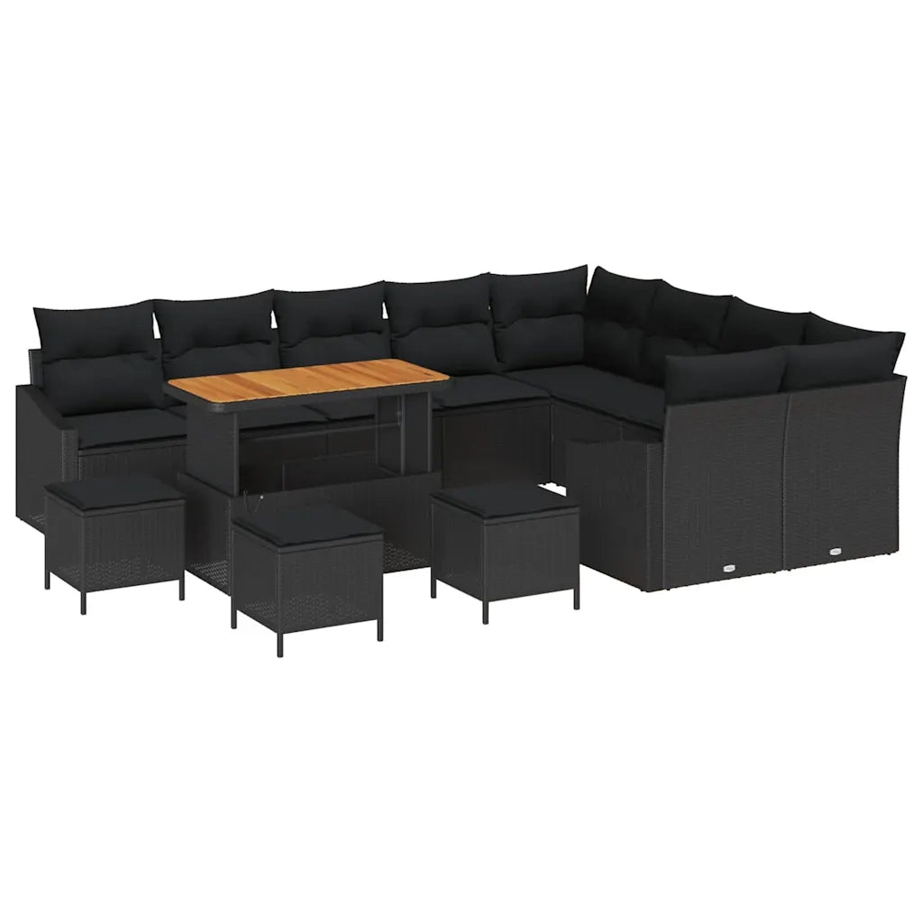 Set Divano da Giardino con cuscino 13 pcs Nero Poly Rattan 3364649