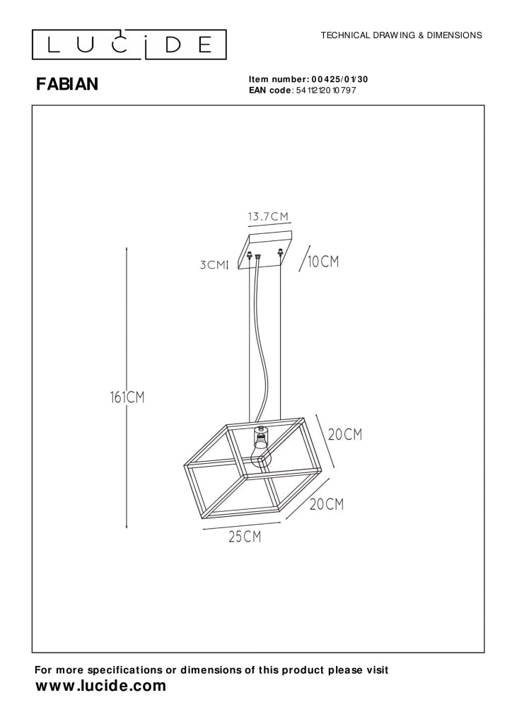 Lampada a sospensione nera minimal Lucide Fabian E27 40W