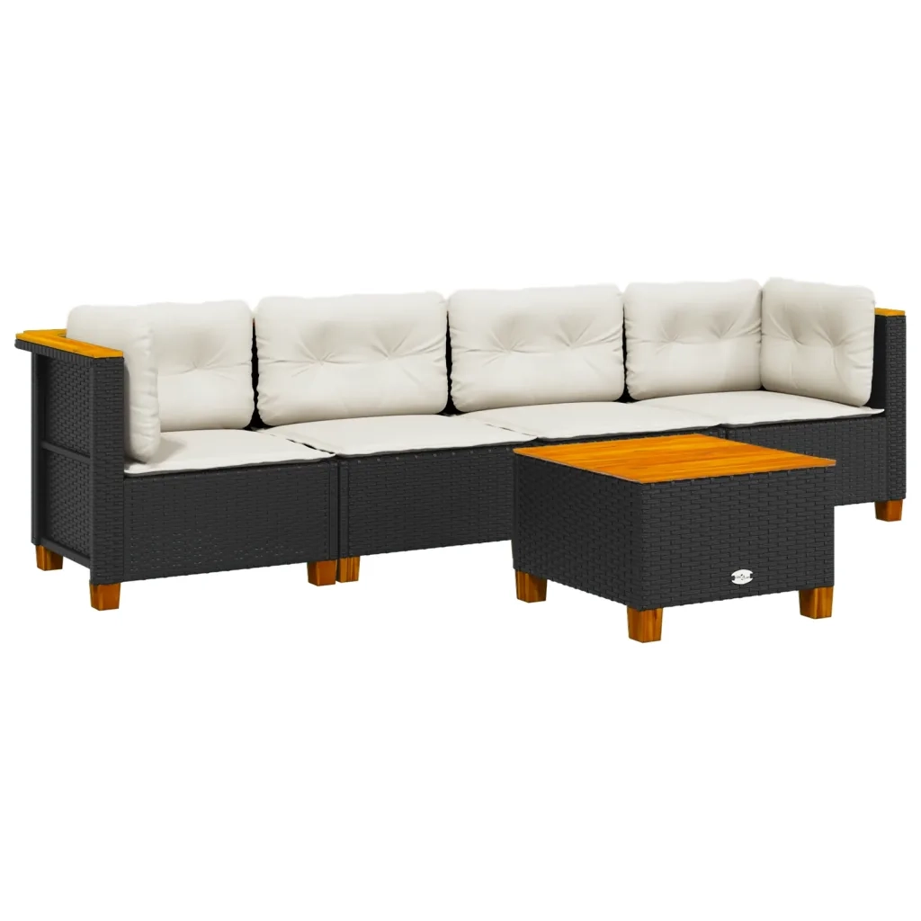 Set Divani da Giardino 5 pz con Cuscini in Polyrattan Nero