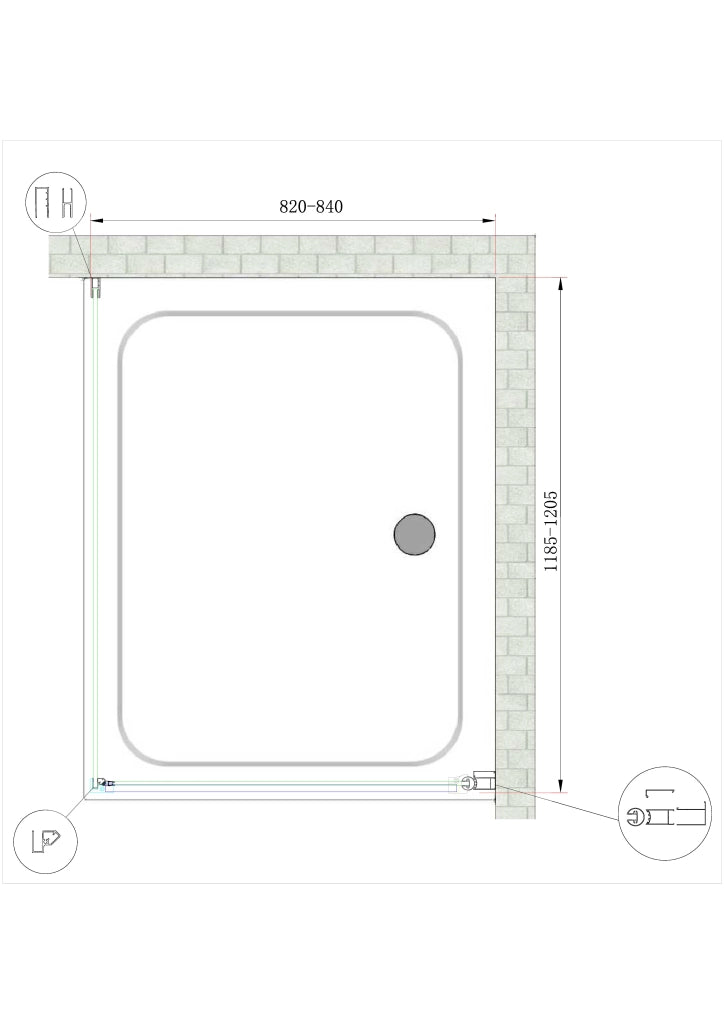 Box Doccia Battente e Parete Fissa Laterale Vetro Temperato 8 mm Easy-clean Reversibile PORTA 82-84 + FISSA 118,5-120,5