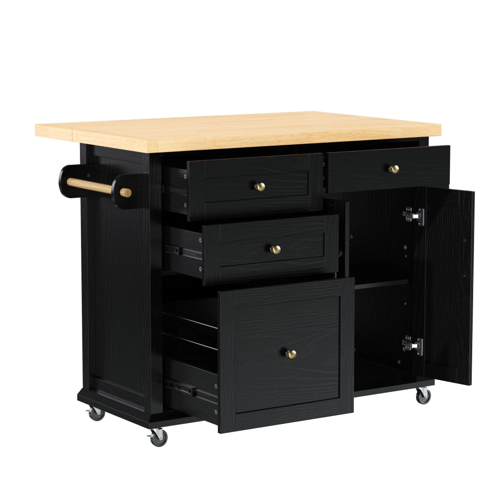 Isola Cucina Mobile con Tavolo Allungabile e Cassetti ¨C MINIMAL ¨C Nero
