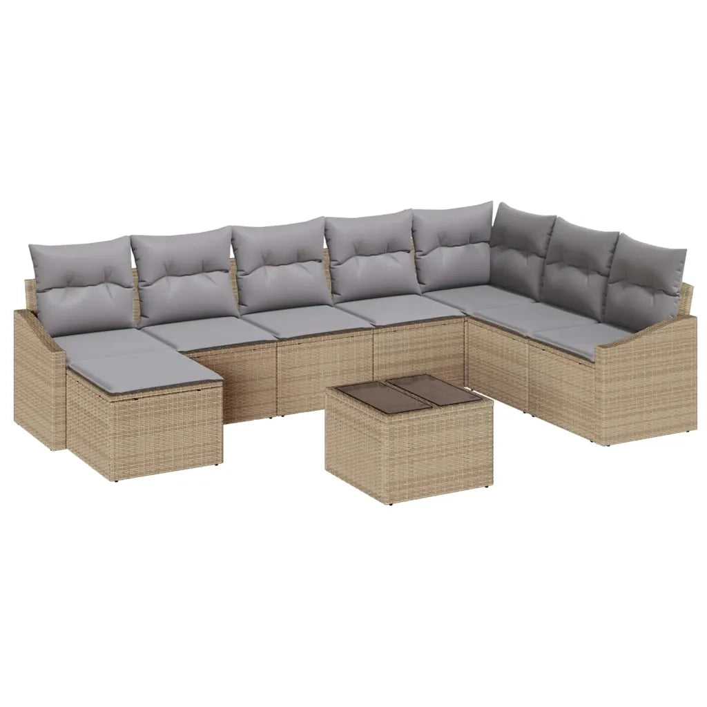 Set Divano da Giardino 8 pcs Beige e Grigio Chiaro polyrattan