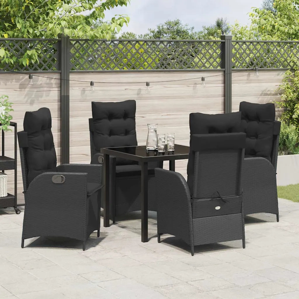 Set da Pranzo per Giardino con cuscino 5 pcs Nero polyrattan 3380485