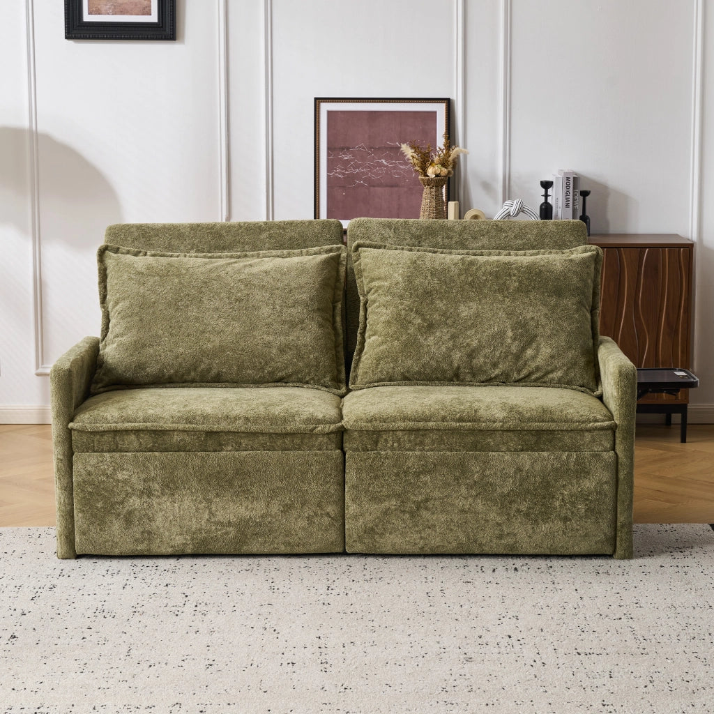 Divano letto con cuscini, USB e contenitore ¨C Zephmum ¨C Verde, chenille, 180x90x100