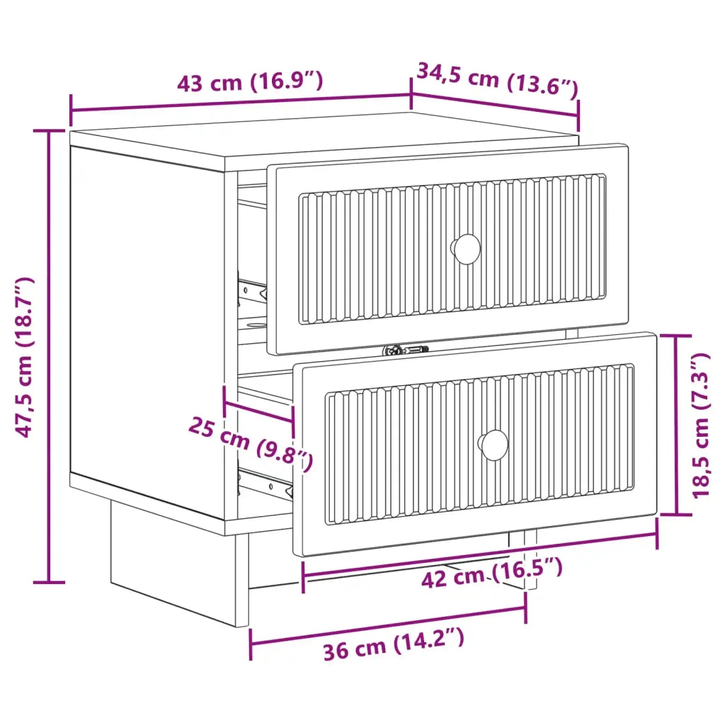 Set di 2 Comodini | Armadio da Notte | Mobiletto da notte Legno antico 43 x 34,5 x 47,5 cm