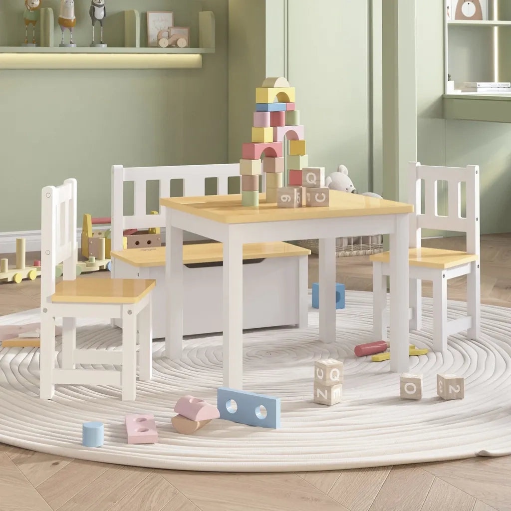Set Tavolo e Sedie per Bambini 4 Pezzi Bianco e Beige in MDF CFW1184393