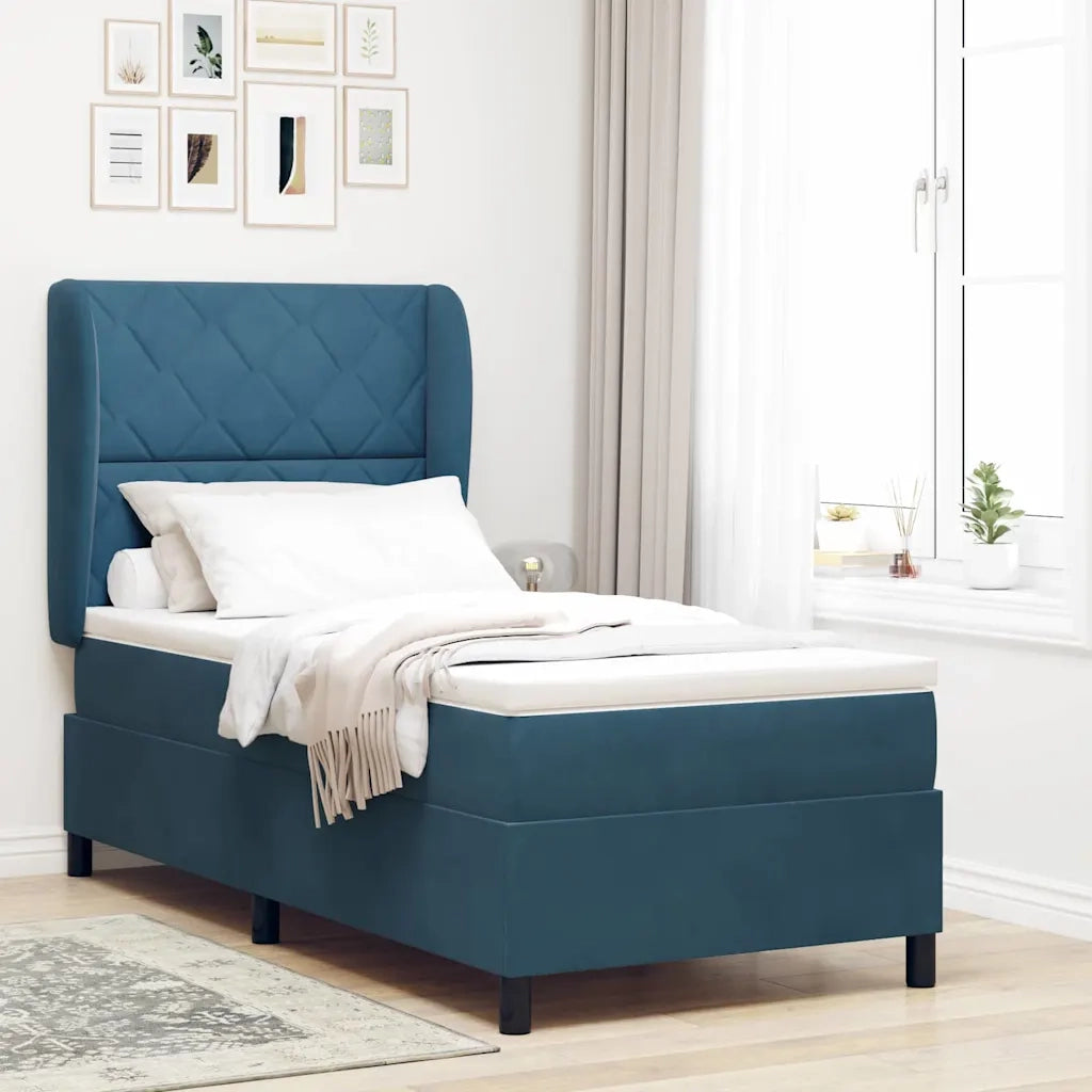 Letto a molle con materasso Blu Scuro 190 x 90 cm Velluto 3340962