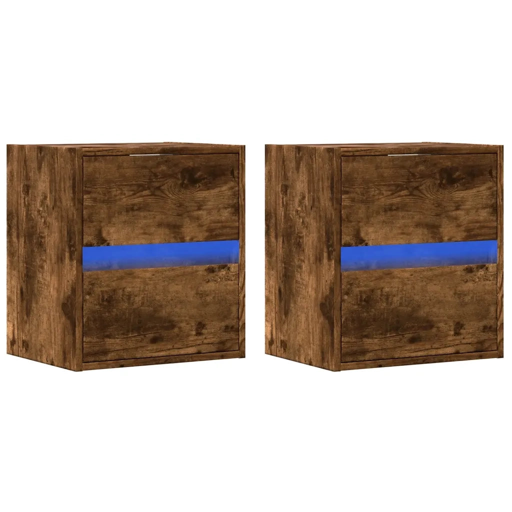 Comodini a Parete con luci LED 2 pz Rovere Fumo 3307970