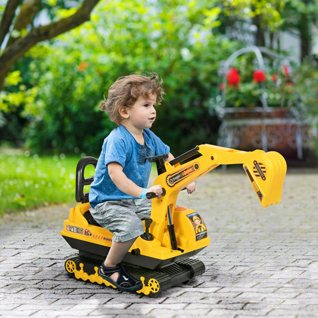 Escavatore cavalcabile con pala e clacson ¨C Xylo ¨C giallo con contenitore sotto sedile