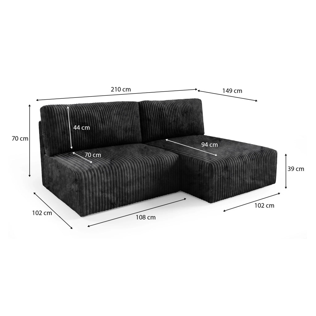Pergola, Divano Letto con Penisola Contenitore, 210x149 cm Nero