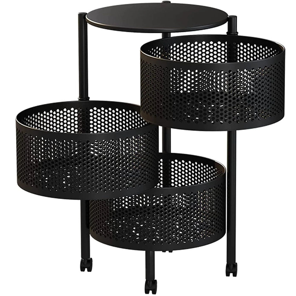 Trade Shop - Mobile Mobiletto Tavolino Metallo Nero 3 Scomparti Portatutto Regolabile 30x60cm -