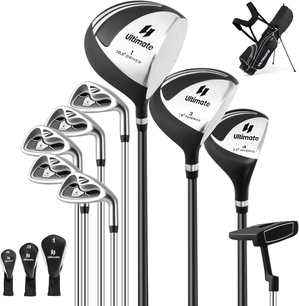 Set Completo di Mazze da Golf per Destri da Uomo, con Driver da 460 cc, Legno da Fairway 3, Ibrido 4, Ferri 6 7 8 9, P, Putter e Borsa per mazze da golf