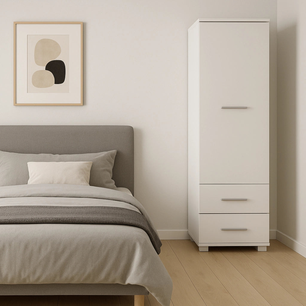Armadio FAUSKE - 2 Cassetti - Bianco - Larghezza 40 cm, Altezza 130 cm, Profondit? 36 cm