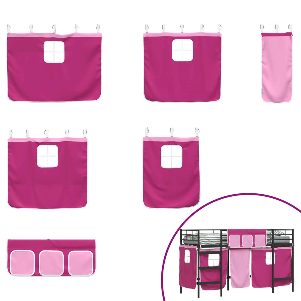 Struttura del Letto Loft per Bambini con Tendine Nero e rosa