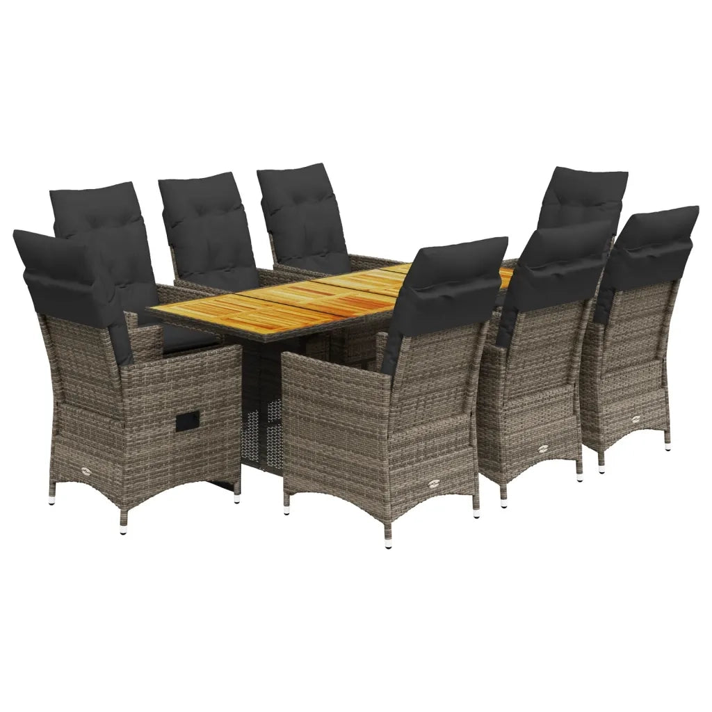 Set da Pranzo da Giardino 9 pz con Cuscini in Polyrattan Grigio