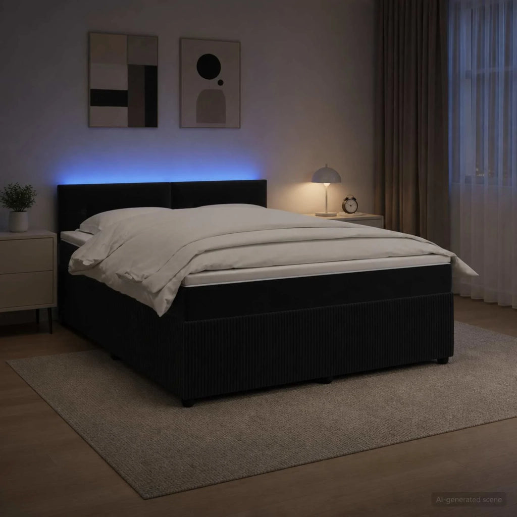 Letto box spring con materasso Nero 160 x 200 cm Velluto 3453175