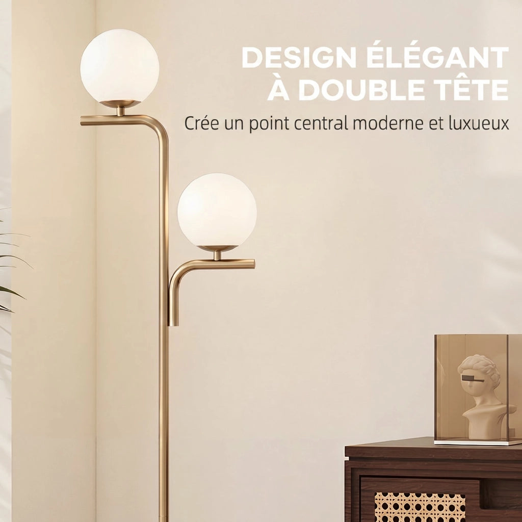 Lampada da Terra a Due Teste ¨C Xylo ¨C Vetro Dorato, 3 Temperature di Luce
