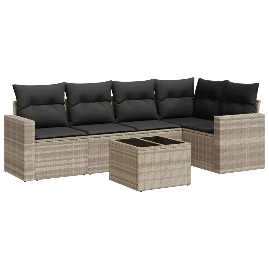 Set Divano da Giardino 6pz con Cuscini Grigio Chiaro Polyrattan