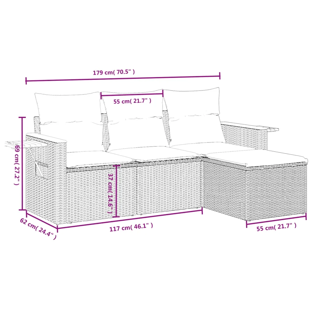 Set Divani da Giardino 4 pz | Set Salotto da Giardino con Cuscini in Polyrattan Grigio