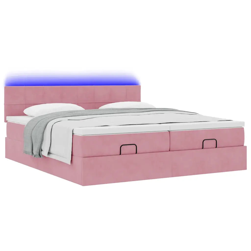 Struttura Letto Pouf con Materassi Rosa 200x200 cm Velluto 3312934