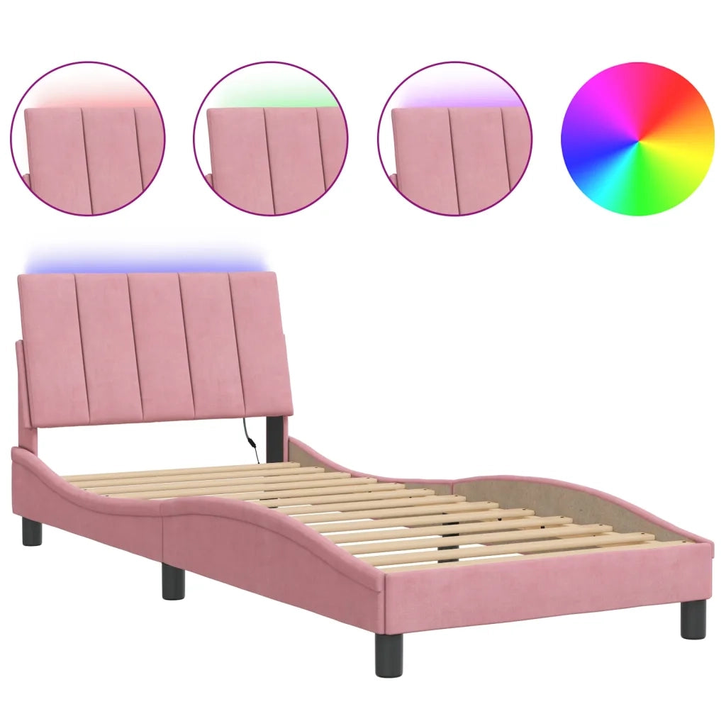 Giroletto con LED senza Materasso Hanko Rosa 80x200 cm in Velluto