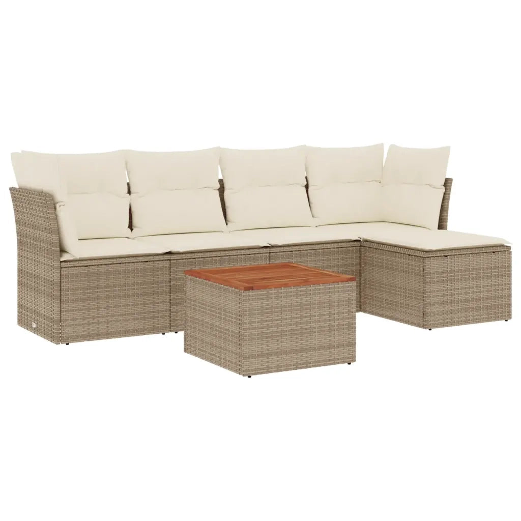 Set Divano da Giardino 6 pz con Cuscini Beige in Polyrattan 3255946