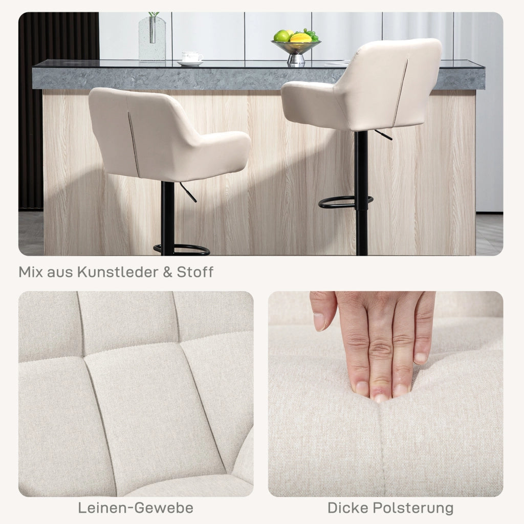 Sgabelli 2 Pezzi Design Retr¨° Altezza Regolabile ¨C Zephmum ¨C Ecopelle Creme + Nero