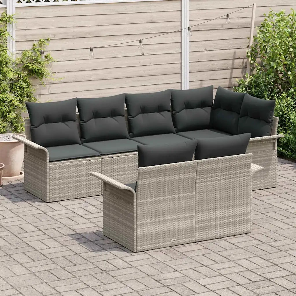 Set Divano da Giardino 7 pcs Grigio chiaro polyrattan