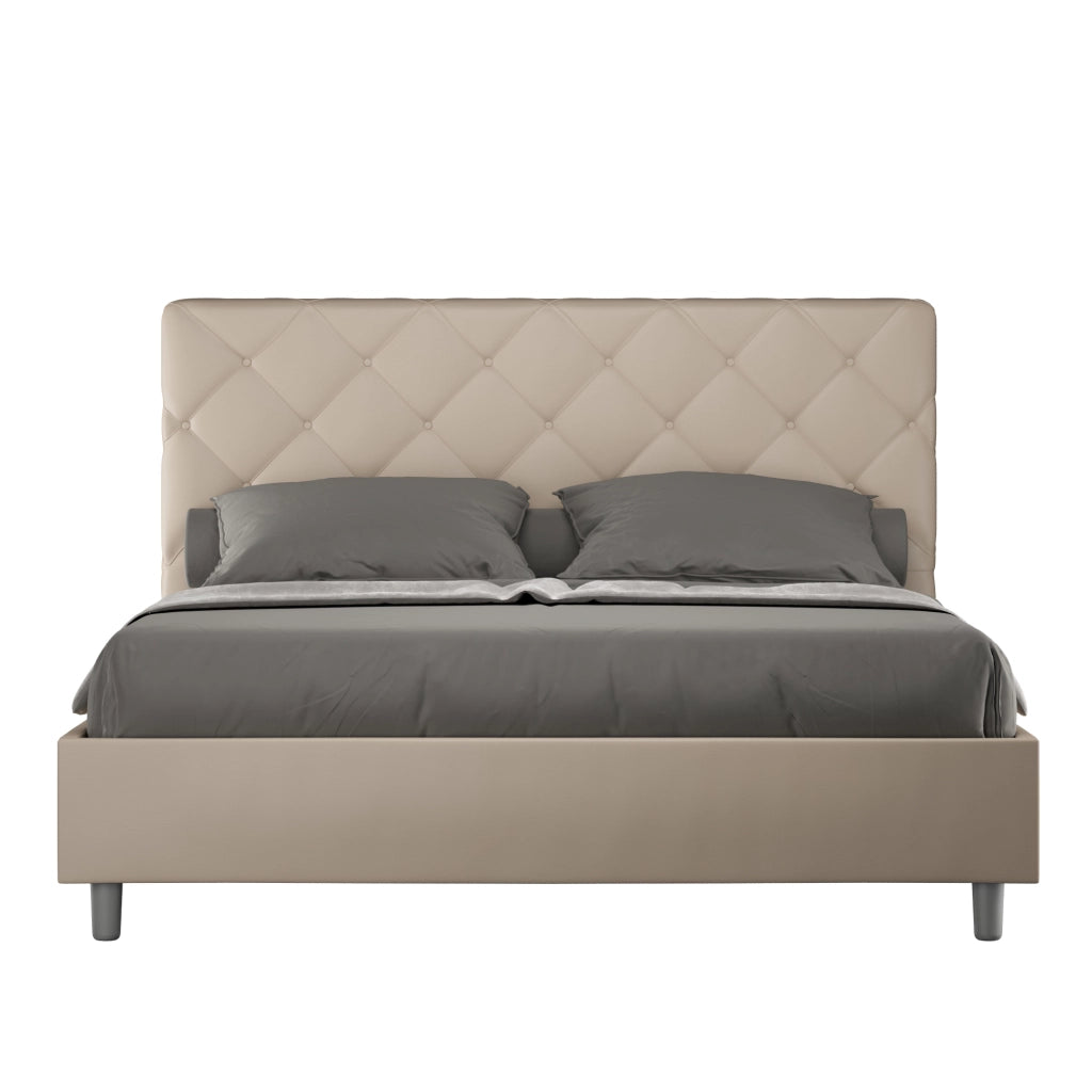 BS COM Letto matrimoniale senza rete imbottito 160x190 similpelle tortora