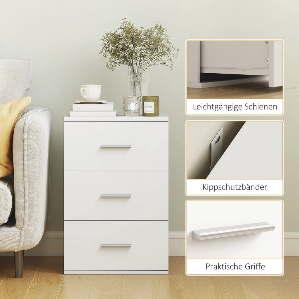 Comodino con 3 cassetti ¨C zephmum ¨C MDF, bianco, 40x40x50 cm