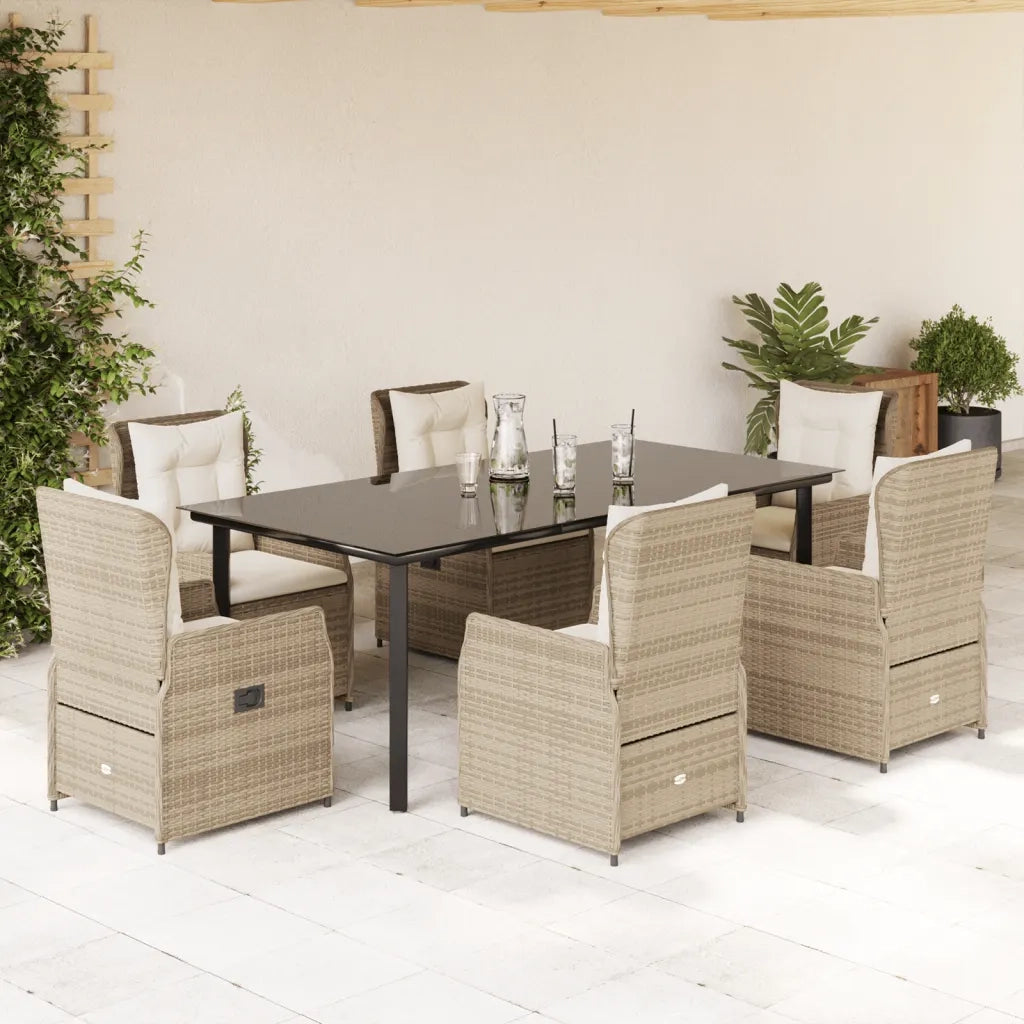 Set da Pranzo da Giardino 7 pz con Cuscini Beige in Polyrattan 3262894