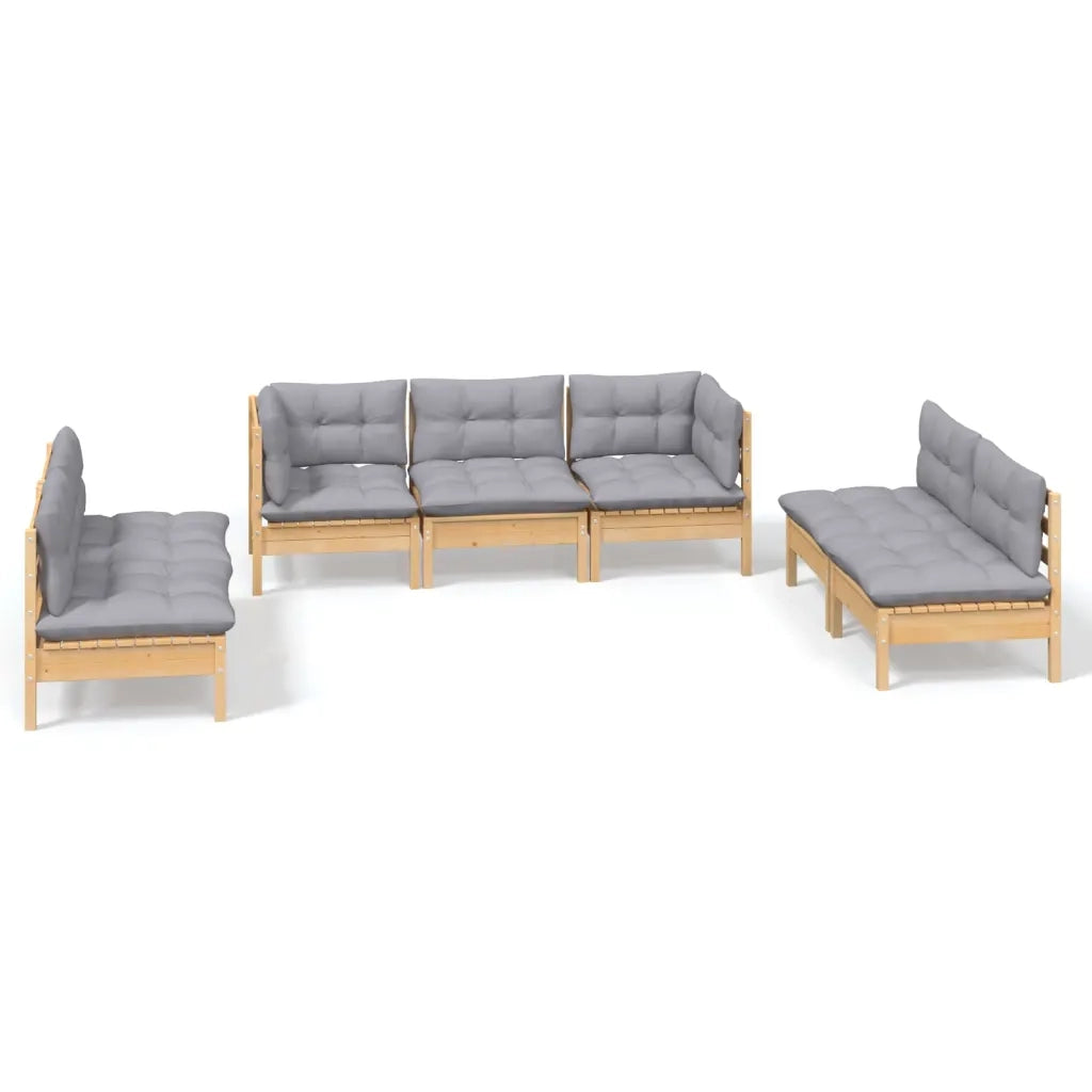 Set Divani da Giardino 7 pz con Cuscini Grigi Massello di Pino 3096219