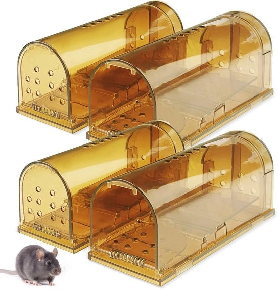 Set di trappole per topi da 4 pezzi - Trappola amichevole per animali - Trappola per topi riciclabile - Materiale ABS ecologico - Alta sensibilità - Facile da utilizzare