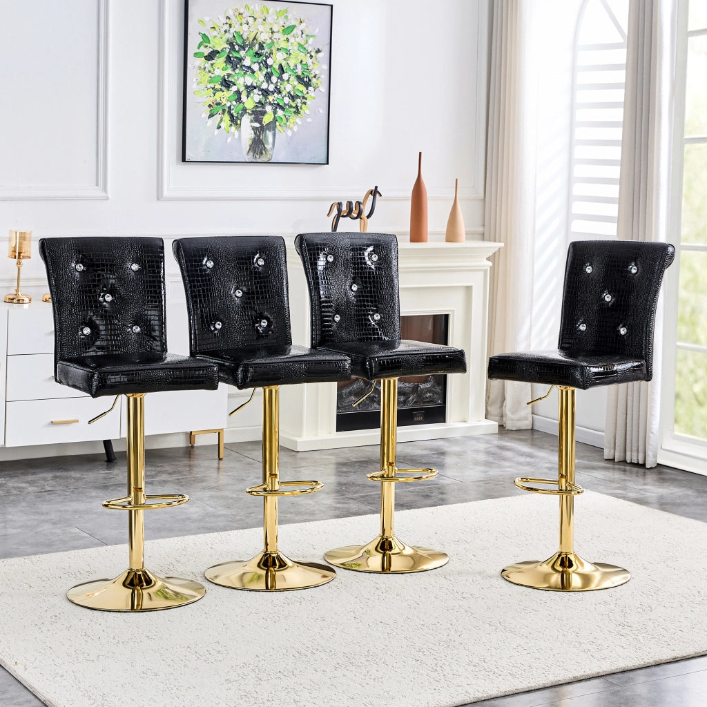 Sedie da Bar Vintage ¨C MINIMAL ¨C Similpelle Nera, Design con Cristalli, Set 2 Pezzi