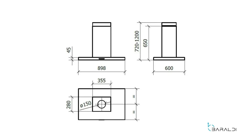 CAPPA LEA ISOLA DRY DROP cm 90x60 - Nera - 900 m3/h