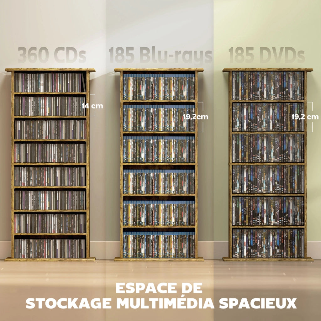 Libreria per CD e DVD ¨C zephmum ¨C marrone, 8 scomparti, 6 ripiani regolabili